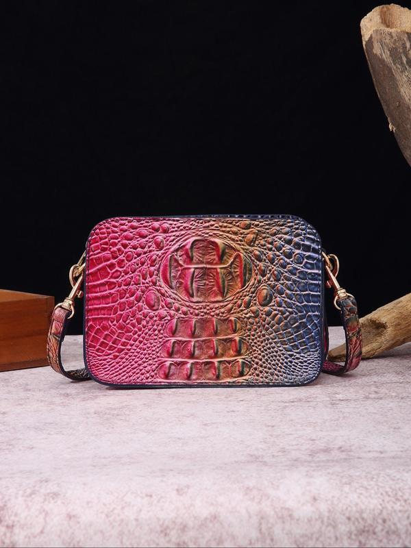 Women's Fashionable Crocodile Embossed Crossbody Bag, Vintage Ombre Design Crossbody Bag for Daily Used, Trendy Shoulder Bag