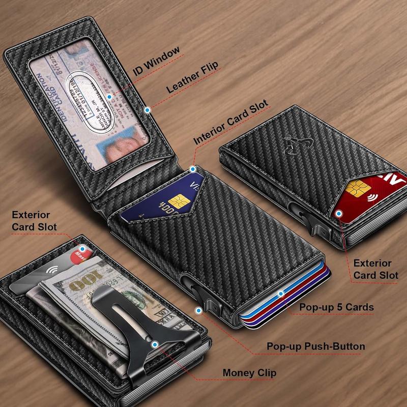 Luxury Slim Carbon Fiber Men's Wallet - RFID Protection Bifold with Money Clip, Sleek Minimalist Design, Durable & Stylish Gift Box