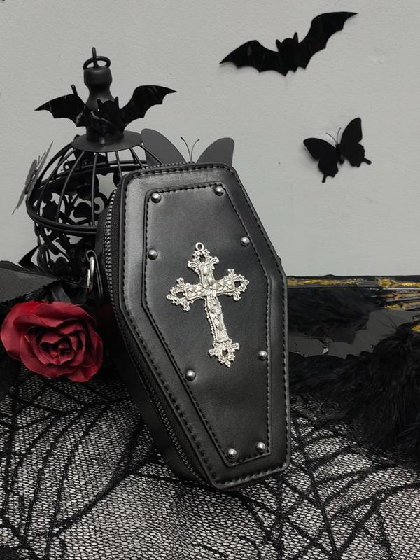 Punk Style Cross Decor Coffin Bag, Gothic PU Leather Crossbody Bag for Women, Casual Trendy Versatile High-quality Daily Commuting Bag