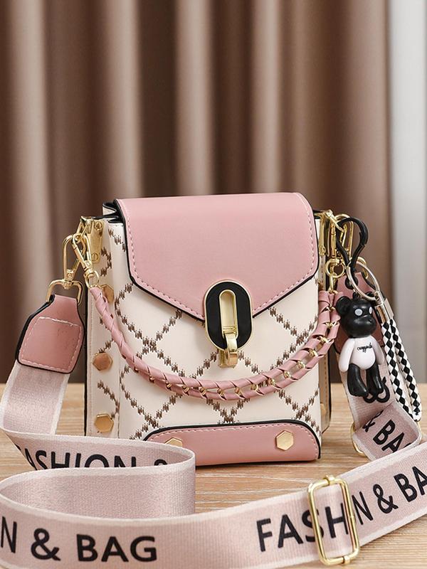 Fashionable Geometric Pattern Pu Leather Crossbody Bag As Gifts, 2024 New Versatile Shoulder Bags 2024 for Women, Trendy All-match Bag Charm Chain Flap Affordable Luxury Bag