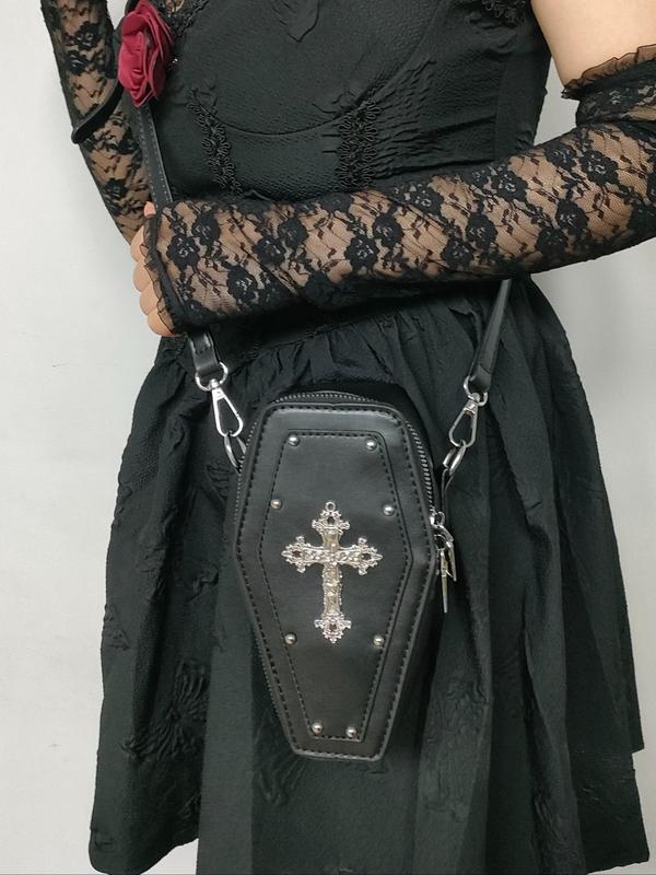 Punk Style Cross Decor Coffin Bag, Gothic PU Leather Crossbody Bag for Women, Casual Trendy Versatile High-quality Daily Commuting Bag