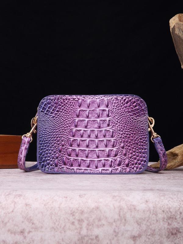 Women's Fashionable Crocodile Embossed Crossbody Bag, Vintage Ombre Design Crossbody Bag for Daily Used, Trendy Shoulder Bag