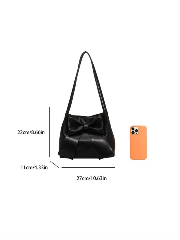 Women's Elegant Bow Decorated Tote Bag, Fashionable Solid Color Bucket Bag for Daily Used, Casual Trendy Versatile High-quality Daily Commuting Bag