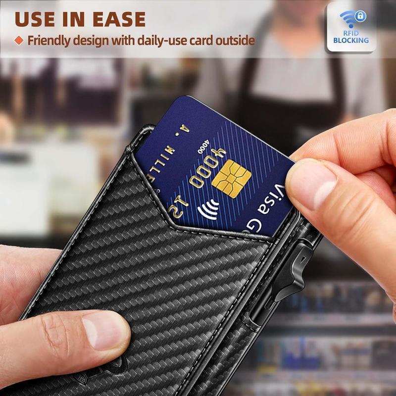 Luxury Slim Carbon Fiber Men's Wallet - RFID Protection Bifold with Money Clip, Sleek Minimalist Design, Durable & Stylish Gift Box