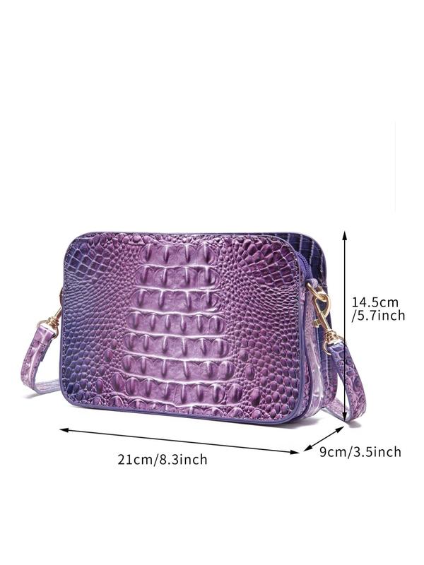 Women's Fashionable Crocodile Embossed Crossbody Bag, Vintage Ombre Design Crossbody Bag for Daily Used, Trendy Shoulder Bag