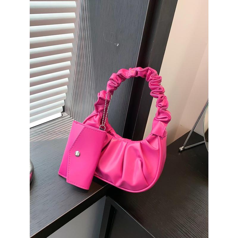 Black Friday Sale Mother And Daughter Matching Set With Coin Purse Mini Solid Color Women's Wrinkled Handbag Female Solid Color Crescent Cloud Bag