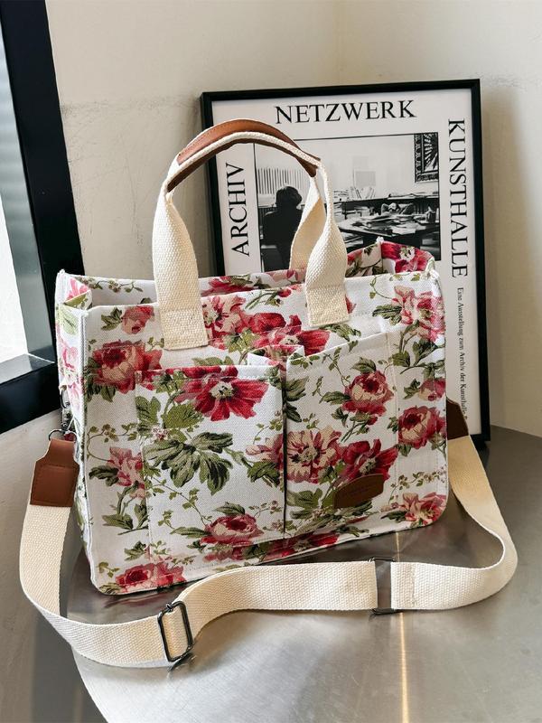 Fashion Floral Print Tote Bag for Gift, Large Capacity One Shoulder Tote Bag for Women, Casual Trendy Commuting Bag, Girl Fashionable Shopping Bag, Fall Outfits, Fall Freshness, Work Bags for Women