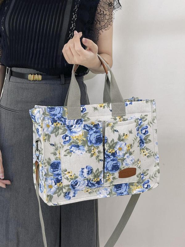 Fashion Floral Print Tote Bag for Gift, Large Capacity One Shoulder Tote Bag for Women, Casual Trendy Commuting Bag, Girl Fashionable Shopping Bag, Fall Outfits, Fall Freshness, Work Bags for Women