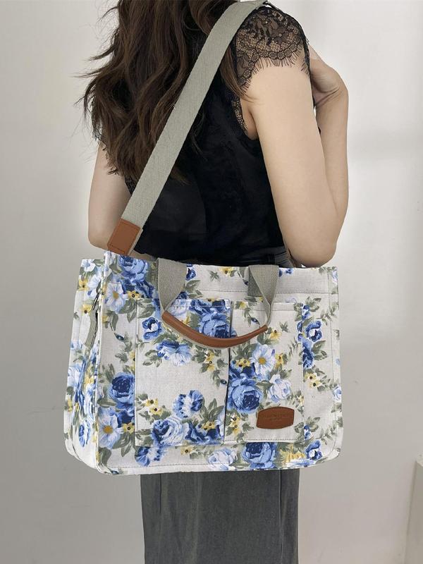 Fashion Floral Print Tote Bag for Gift, Large Capacity One Shoulder Tote Bag for Women, Casual Trendy Commuting Bag, Girl Fashionable Shopping Bag, Fall Outfits, Fall Freshness, Work Bags for Women