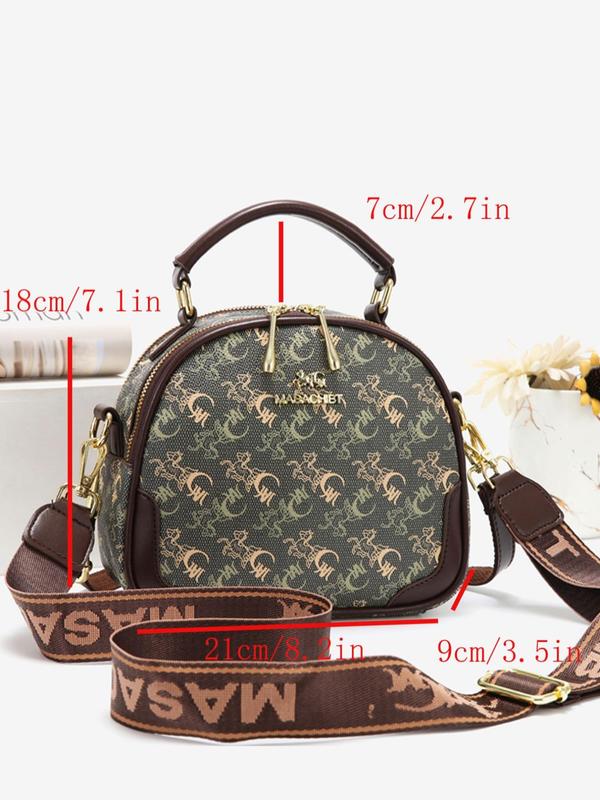 Fashion Letter & Horse Pattern Handbag & Wallet & Card Holder Set, Casual Versatile Crossbody Bag & Wallet Set for Women, Trendy All-match Bag Set for Daily Use