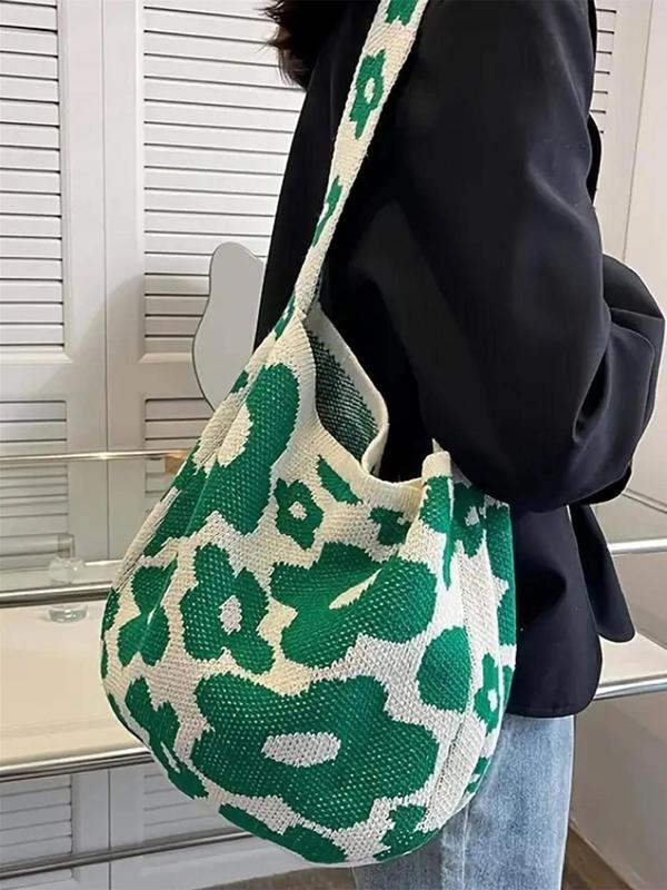 Women's Fashion Floral Pattern Shoulder Bag, Trendy Versatile Slip on Knit Bag for Daily Used, Casual Trendy Versatile High-quality Daily Commuting Bag, Girl Fashionable Shopping Bag