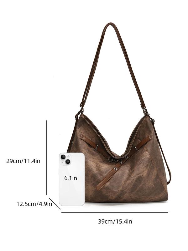 Women's Fashionable Belted Design Hobo Bag, Casual Pu Leather Shoulder Bag for Daily Used, Trendy Versatile High-quality Daily Commuting Bag