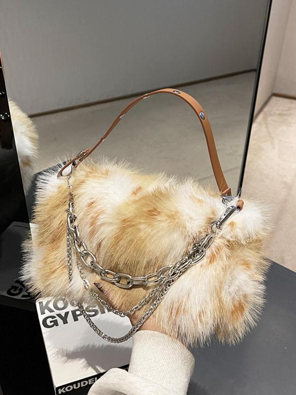 Women's Fashionable Fluffy Handbag, Casual Versatile Chain Strap Shoulder Bag for Daily Used, Trendy All-match Commuter Bag