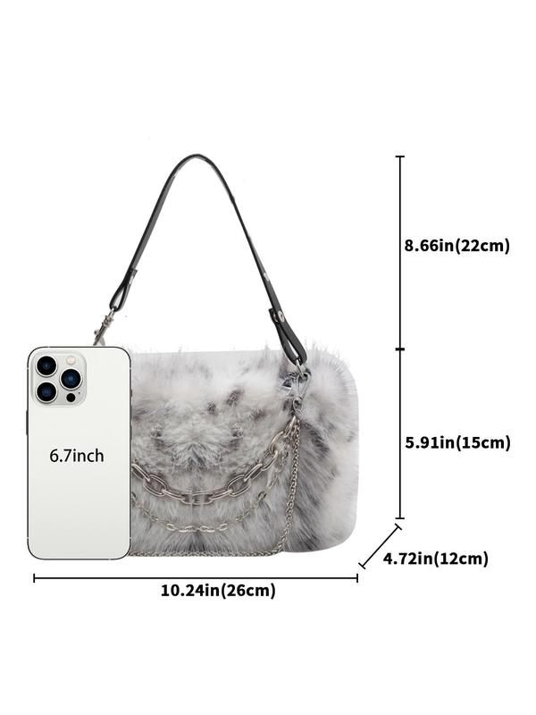 Women's Fashionable Fluffy Handbag, Casual Versatile Chain Strap Shoulder Bag for Daily Used, Trendy All-match Commuter Bag