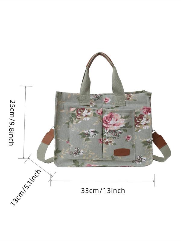 Fashion Floral Print Tote Bag for Gift, Large Capacity One Shoulder Tote Bag for Women, Casual Trendy Commuting Bag, Girl Fashionable Shopping Bag, Fall Outfits, Fall Freshness, Work Bags for Women