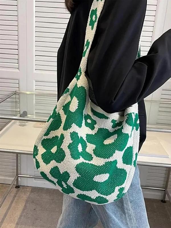 Women's Fashion Floral Pattern Shoulder Bag, Trendy Versatile Slip on Knit Bag for Daily Used, Casual Trendy Versatile High-quality Daily Commuting Bag, Girl Fashionable Shopping Bag