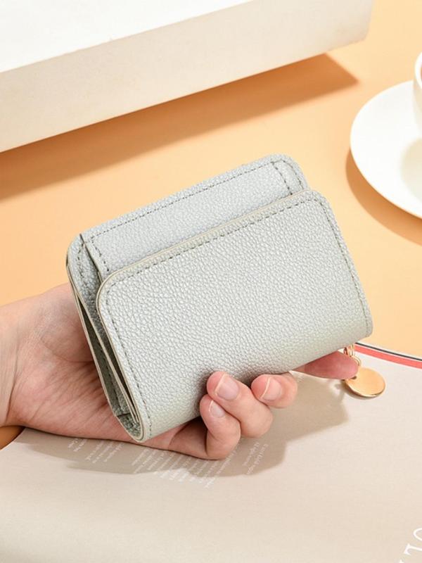 Women's Solid Color Lychee Pattern Short Wallet, Fashionable PU Leather Card Holder, Casual Versatile Zipper Wallet for Daily Used