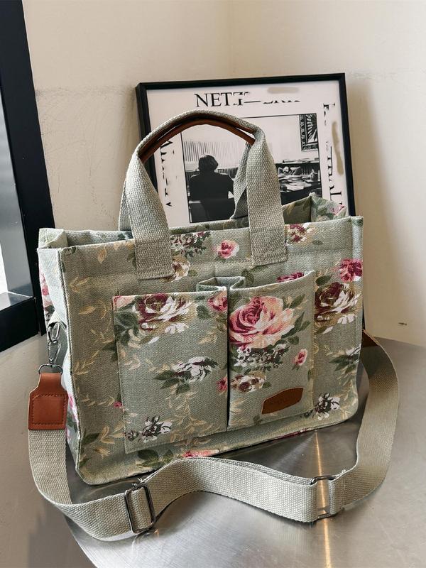 Fashion Floral Print Tote Bag for Gift, Large Capacity One Shoulder Tote Bag for Women, Casual Trendy Commuting Bag, Girl Fashionable Shopping Bag, Fall Outfits, Fall Freshness, Work Bags for Women