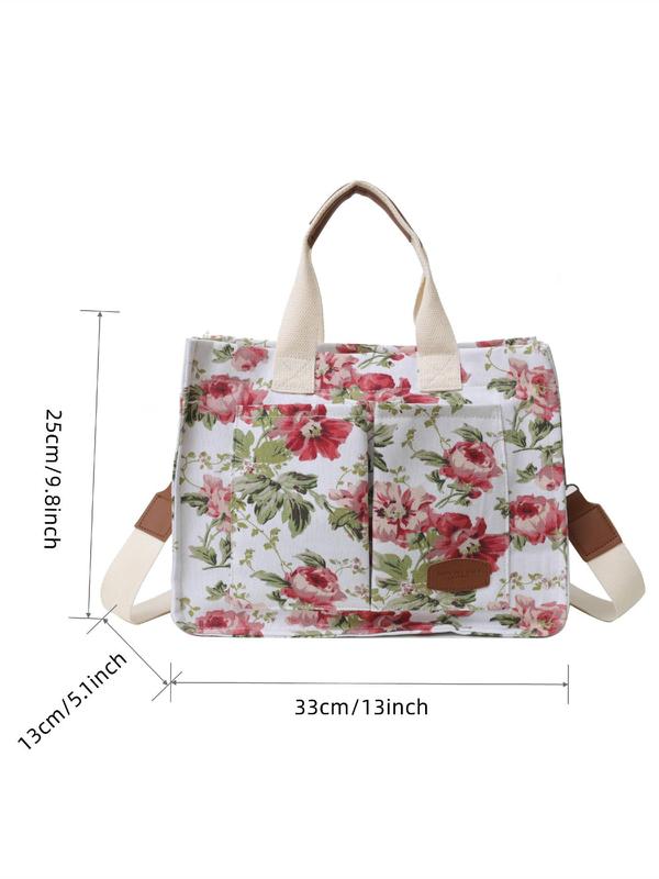 Fashion Floral Print Tote Bag for Gift, Large Capacity One Shoulder Tote Bag for Women, Casual Trendy Commuting Bag, Girl Fashionable Shopping Bag, Fall Outfits, Fall Freshness, Work Bags for Women