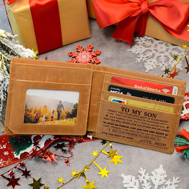Christmas 2024-Mom & Dad to Son Wallet-Engraved Wallet For Son-Leather Wallet-Mens Wallet-Christmas Gift-Birthday Gift-Gift For Son Cannot Be Customized card  holder RFID Blocking Bifold Wallet black lightweight durable classic