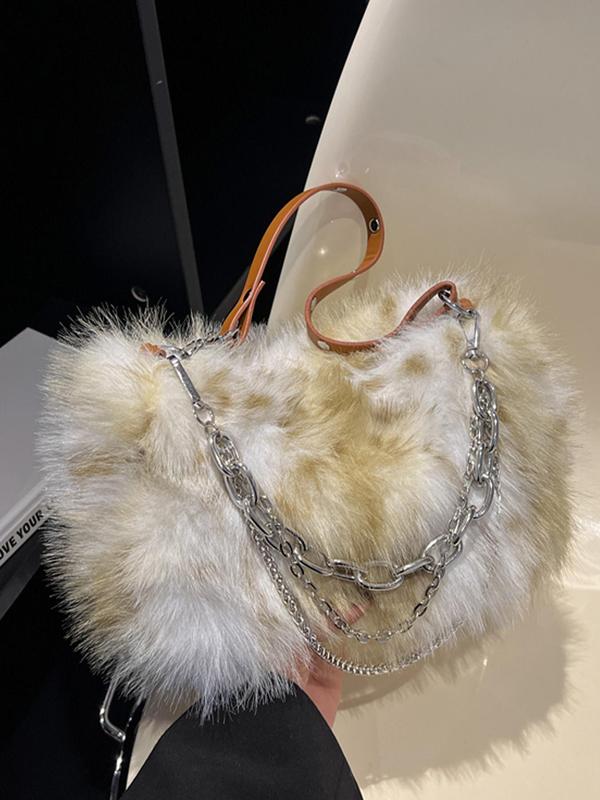 Women's Fashionable Fluffy Handbag, Casual Versatile Chain Strap Shoulder Bag for Daily Used, Trendy All-match Commuter Bag