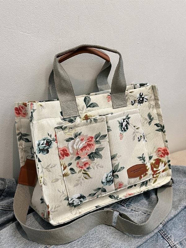 Fashion Floral Print Tote Bag for Gift, Large Capacity One Shoulder Tote Bag for Women, Casual Trendy Commuting Bag, Girl Fashionable Shopping Bag, Fall Outfits, Fall Freshness, Work Bags for Women