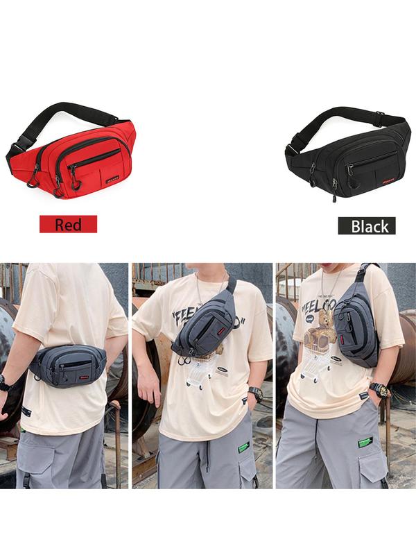 Men's Casual Plain Zipper Belt Bag, Large Capacity Sporty Sling Bag, Outdoor Sports Phone Bag, Sling Bag for Men