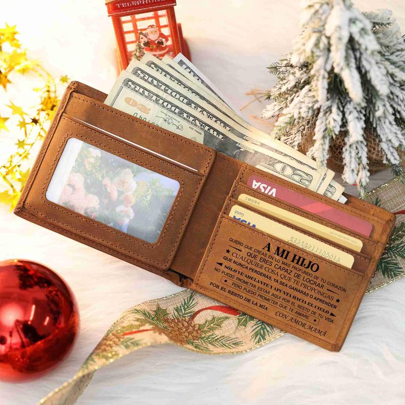Christmas 2024-Mom & Dad to Son Wallet-Engraved Wallet For Son-Leather Wallet-Mens Wallet-Christmas Gift-Birthday Gift-Gift For Son Cannot Be Customized card  holder RFID Blocking Bifold Wallet black lightweight durable classic