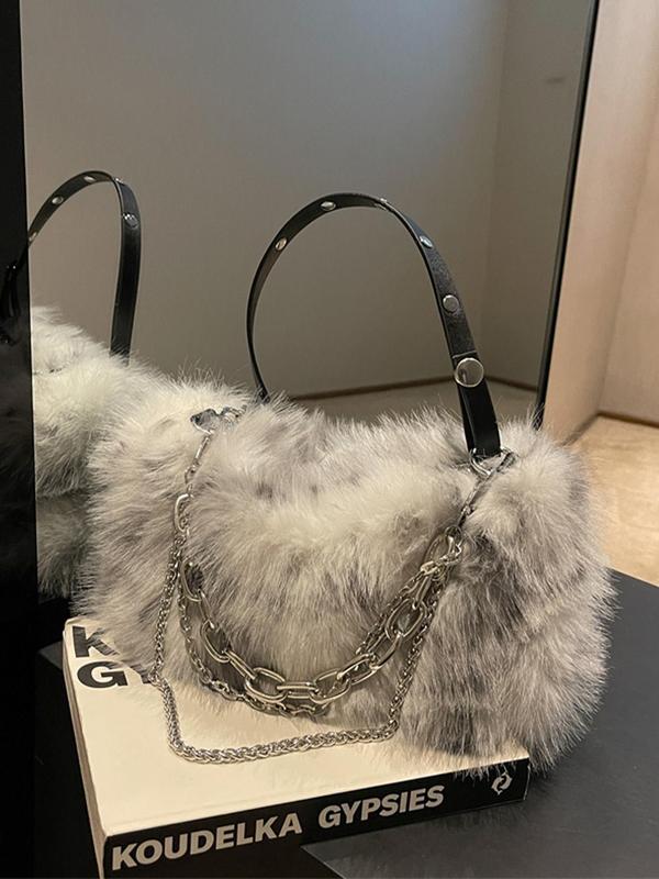 Women's Fashionable Fluffy Handbag, Casual Versatile Chain Strap Shoulder Bag for Daily Used, Trendy All-match Commuter Bag