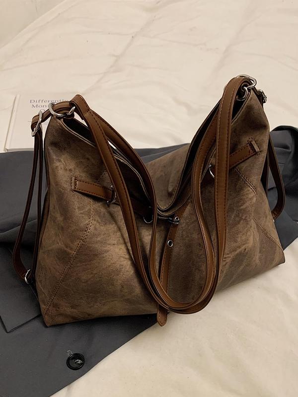 Women's Fashionable Belted Design Hobo Bag, Casual Pu Leather Shoulder Bag for Daily Used, Trendy Versatile High-quality Daily Commuting Bag