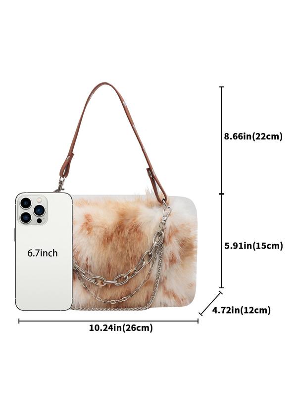 Women's Fashionable Fluffy Handbag, Casual Versatile Chain Strap Shoulder Bag for Daily Used, Trendy All-match Commuter Bag