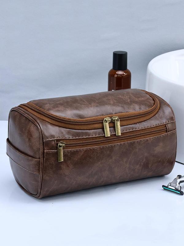 Solid Color Large Capacity Toiletry Bag, Portable Travel Cosmetic Storage Bag, Waterproof Toiletry Bag for Men & Women, Casual Trendy Versatile High-quality Daily Bag