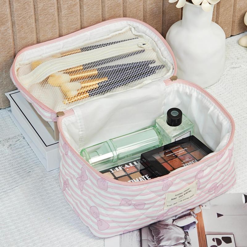 Bow Pattern Travel Cosmetic Bag Set, 4 Counts set Large Capacity Travel Makeup Bag, Zipper Makeup Organizer Pouch, Versatile Storage Bag for Travel, Home