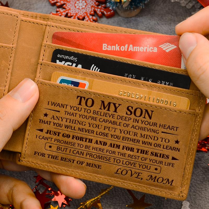 Christmas 2024-Mom & Dad to Son Wallet-Engraved Wallet For Son-Leather Wallet-Mens Wallet-Christmas Gift-Birthday Gift-Gift For Son Cannot Be Customized card  holder RFID Blocking Bifold Wallet black lightweight durable classic