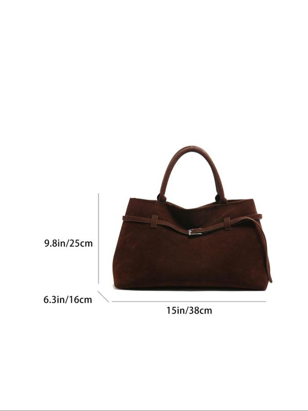 Women's Solid Color Suede Tote Bag, Large Capacity Retro Shoulder Bag for Work & Daily Used, Casual Trendy Versatile High-quality Daily Commuting Bag