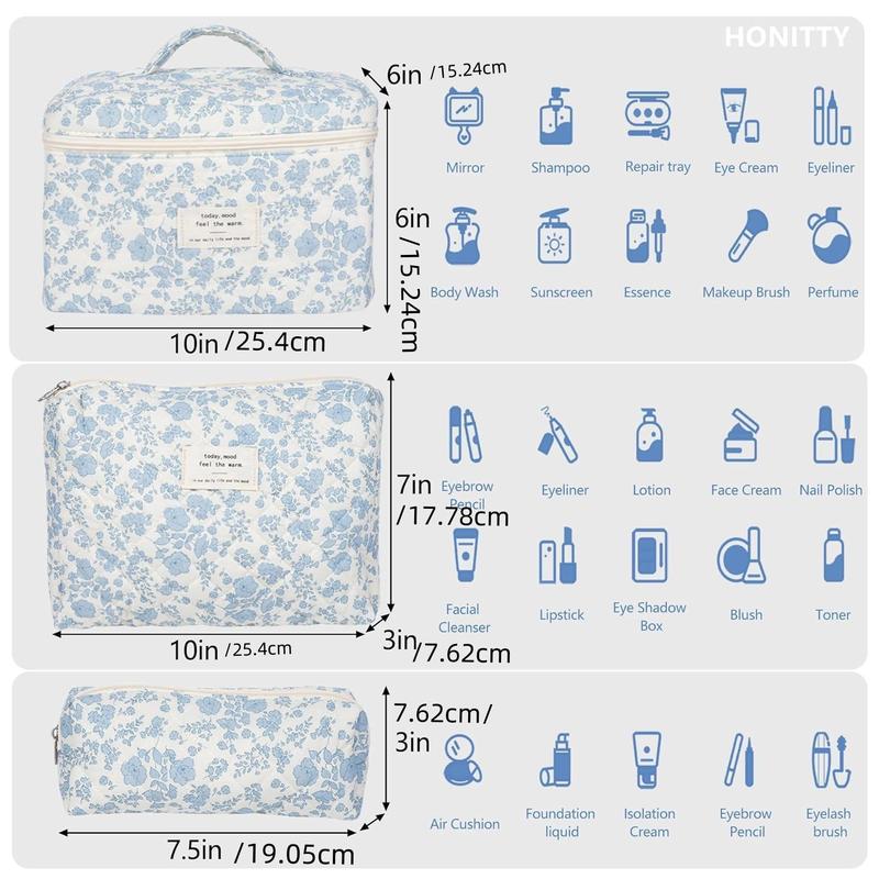 Floral Pattern Makeup Bag Set, 3 Counts set Large Capacity Cosmetic Storage Bag, Portable Travel Toiletry Bag, Zipper Makeup Organizer Pouch