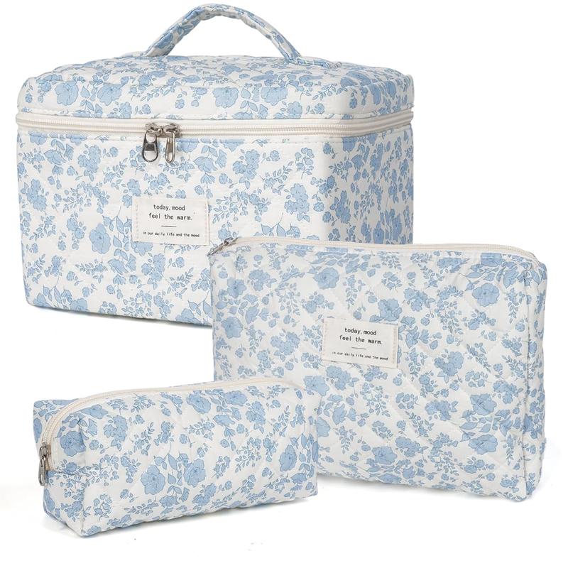 Floral Pattern Makeup Bag Set, 3 Counts set Large Capacity Cosmetic Storage Bag, Portable Travel Toiletry Bag, Zipper Makeup Organizer Pouch