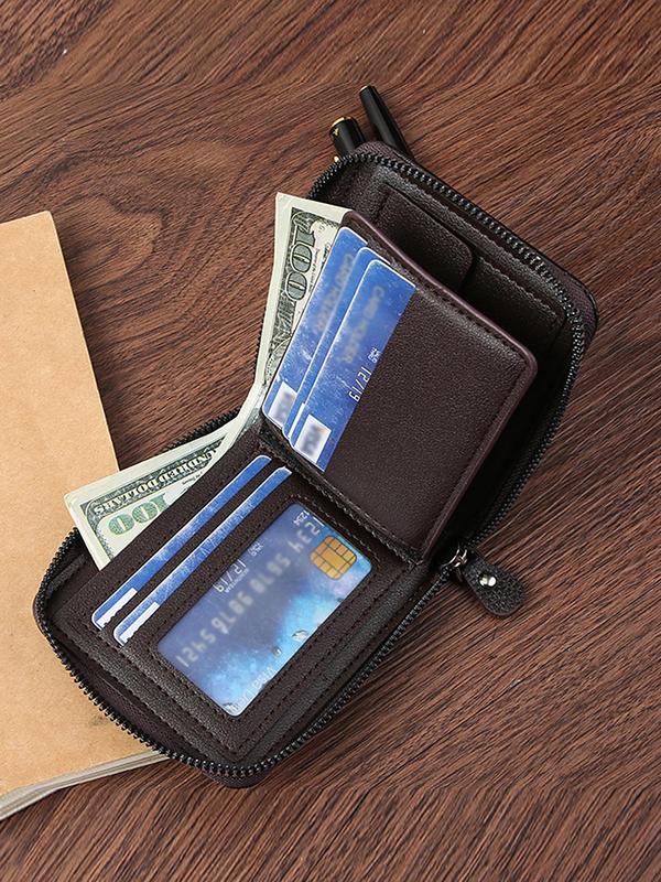 Men's Simple Plain Pu Zipper Wallet, Business Casual Card Holder for Men, Casual Trendy Versatile High-quality Daily Wallet