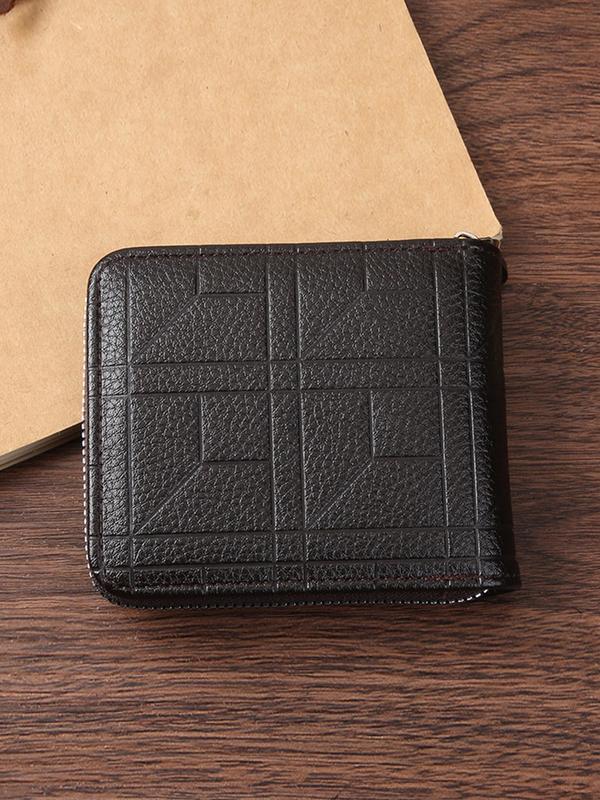 Men's Simple Plain Pu Zipper Wallet, Business Casual Card Holder for Men, Casual Trendy Versatile High-quality Daily Wallet