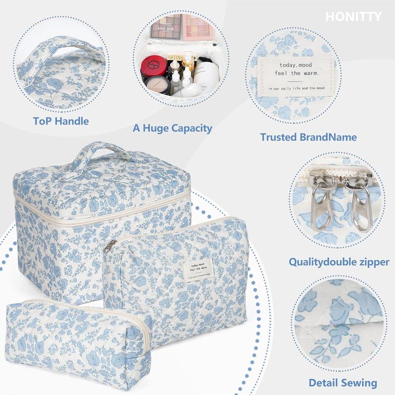 Floral Pattern Makeup Bag Set, 3 Counts set Large Capacity Cosmetic Storage Bag, Portable Travel Toiletry Bag, Zipper Makeup Organizer Pouch