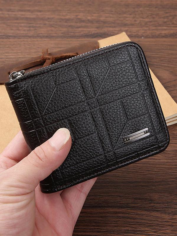 Men's Simple Plain Pu Zipper Wallet, Business Casual Card Holder for Men, Casual Trendy Versatile High-quality Daily Wallet