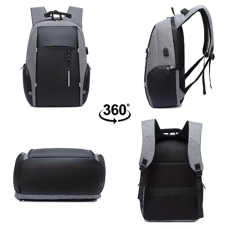 Fast shipping，Anti-Theft Oxford Men'S Sports Backpack with USB Charging Port - Business Commuter Travel Bag, Durable Water-Resistant College School Bookbag for Outdoors, No Wash, ≤36V Operation, Plain Design