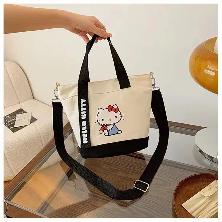 Sanrio Series Hello Kitt Canvas Handbag Fashionable Durable Suitable Single Shoulder Bag Delicate Large Capacity Canvas Tote Bag