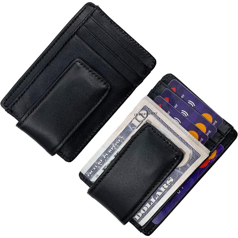 Money Clip  Front Pocket Wallet Men Leather Slim Minimalist Wallet