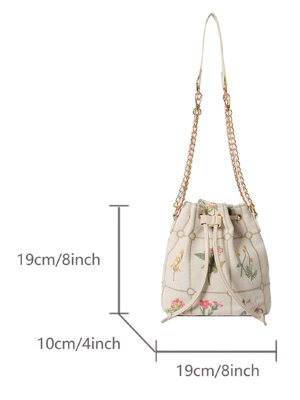 Floral Embroidered Crossbody Bag, Vintage Mini Drawstring Flower Pattern Affordable Luxury Bag, Casual Trendy Versatile High-quality Daily Commuting Bag