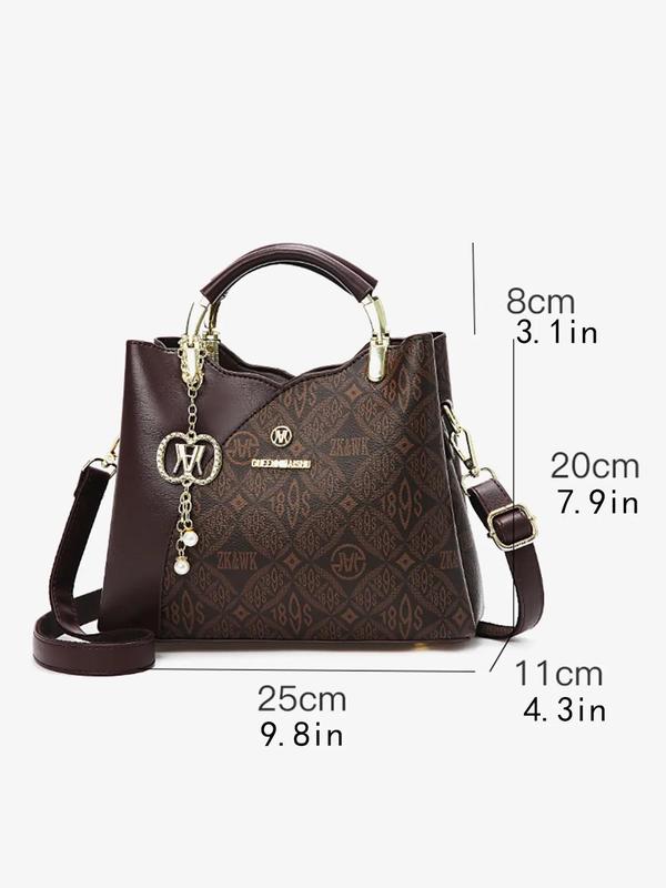 Women's Fashionable Patchwork Print Handbag & Clutch Bag & Wallet, Casual Versatile Bag Set, Trendy All-match Commuter Bag for Daily Used