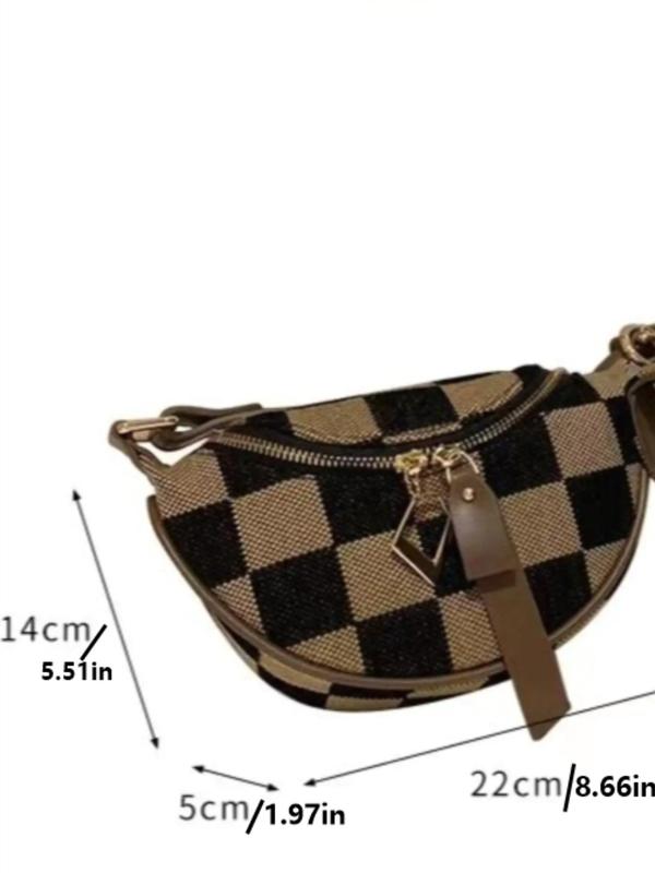 Women's Street Style Plaid Pattern Crossbody Bag, Casual Trendy Zipper Crossbody Bag, Retro Versatile Crossbody Bag for Daily Use