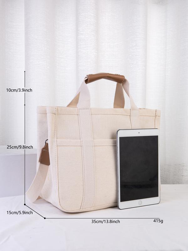 Canvas Tote Bag with Multi-Pocket for Women Large Crossbody Shoulder Handbag Everything Tote Bag with Compartments,Canvas Tote Bag for School,Beige