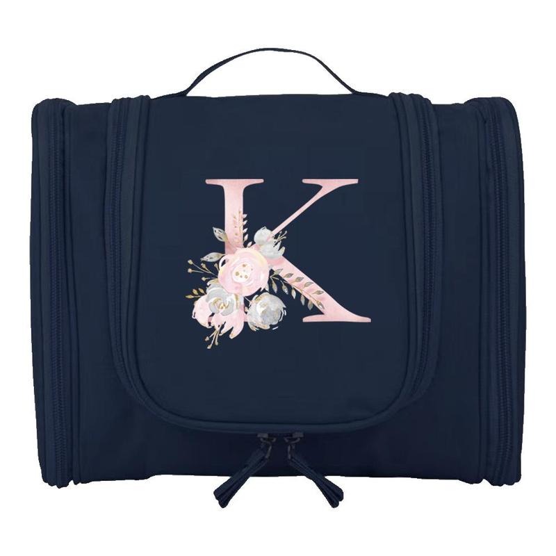 Floral & Letter Pattern Toiletries Organizer Bag, 1 Count Waterproof Cosmetic Bag with Compartments, Portable Travel Toiletry Bag for Women