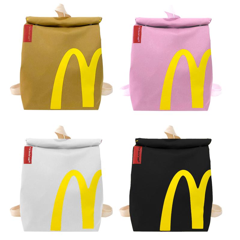 Funny McDonald's Starbucks KFC Paper Bag with Cute Keychain Canvas Backpack Shoulder Bag Fashion Large Capacity Casual School Student Bag Outdoor Daypack Crossbody Bag for Women Men